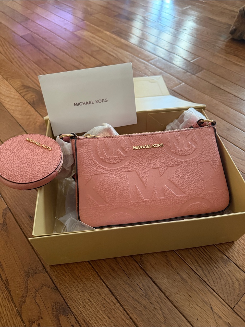 Michael Kors Blush Pink Embossed MK Crossbody with Coin Pouch